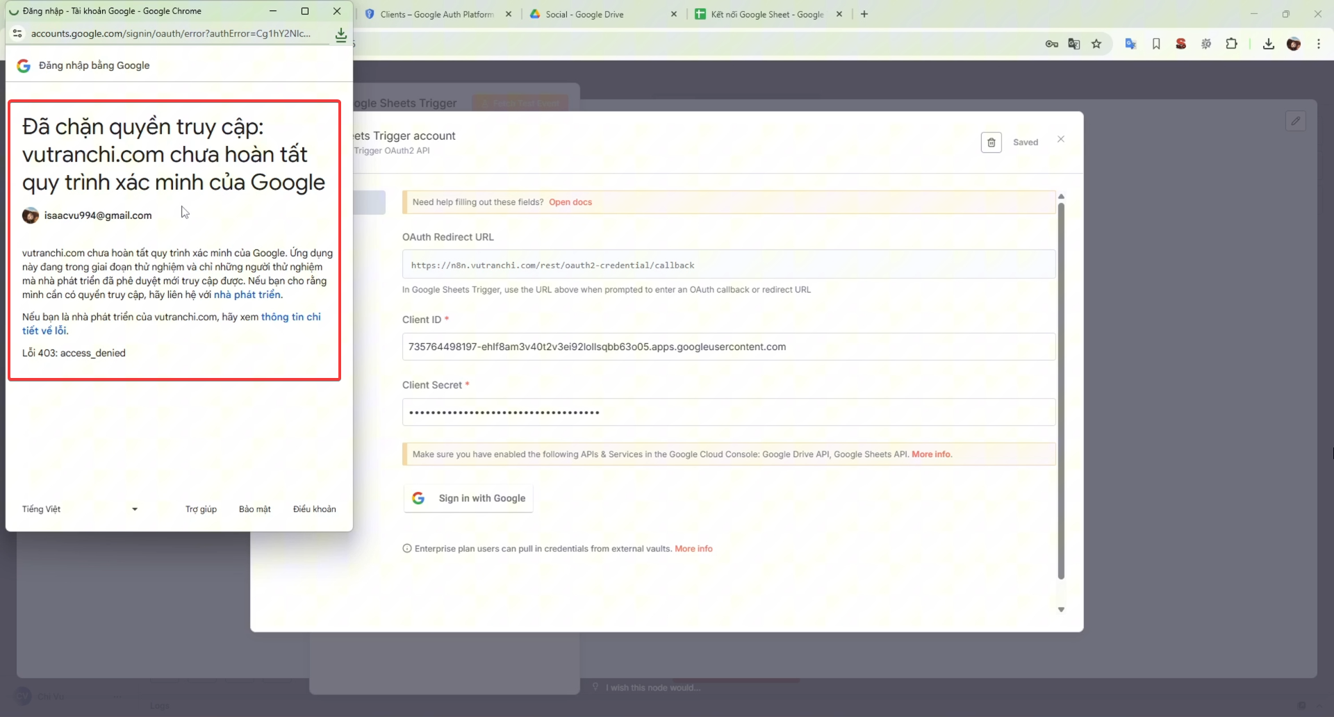 Màn hình lỗi "Access blocked" của Google
